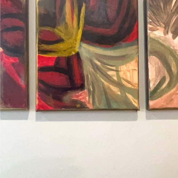 Handmade One of a Kind Original Abstract Triptych 3 Piece Wall Art - Picture 3 of 12